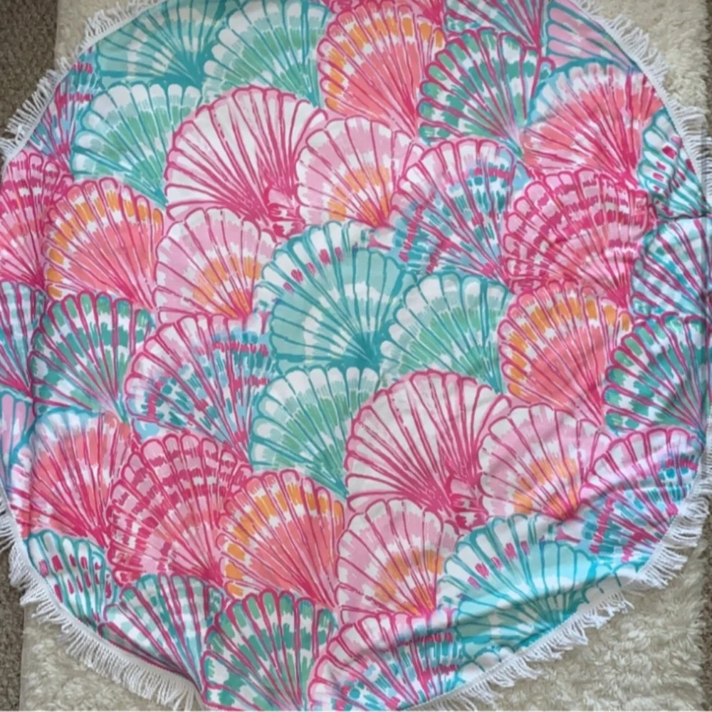 Large Round Pastel Preppy Seashell Beach Towel Blanket